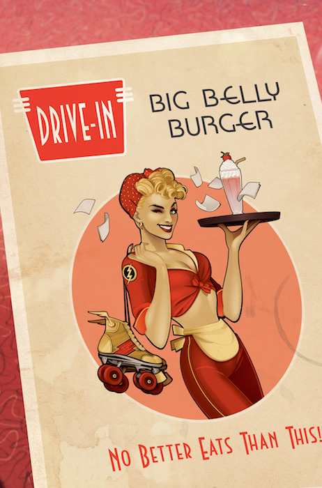 Flash #32 Bombshell Variant Cover: Drive-in diner menu (with roller skates)